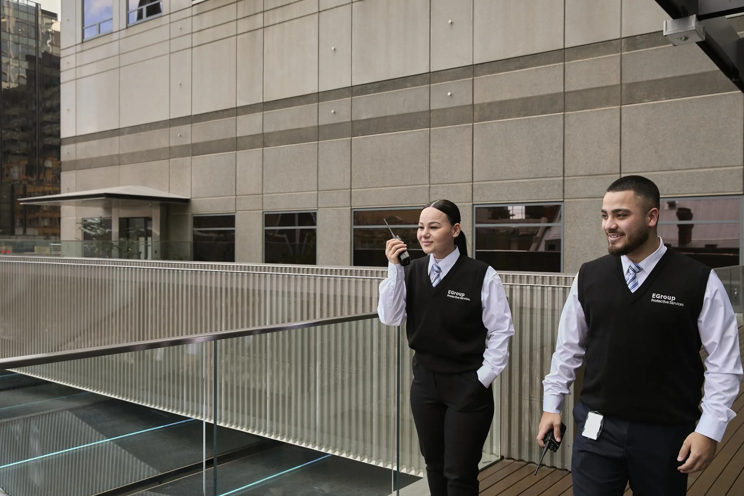 Two protective services staff patrolling